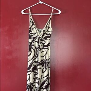 Chic Cream and Brown Patterned Midi Dress